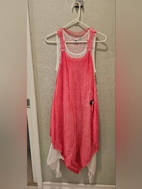 Sleeveless Coral Pink & White Cotton Layered Sundress